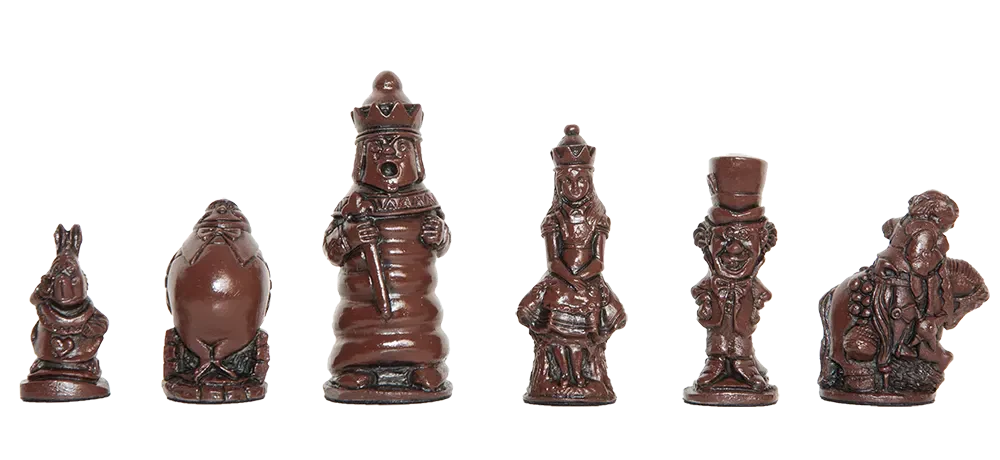 Alice in Wonderland Chess Pieces - Brown & Natural