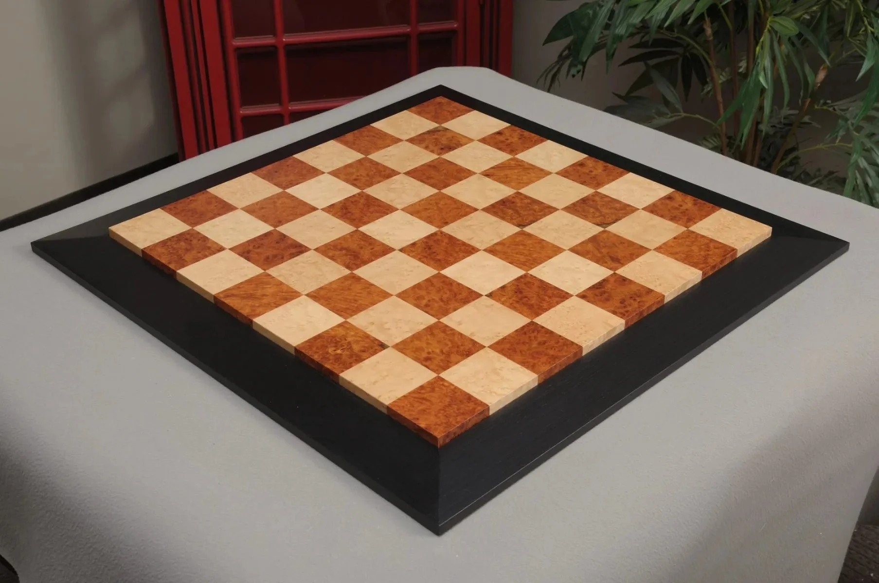 Amboyna Burl, Genuine Ebony & Bird's Eye Maple Custom Contemporary II Chess Board - Image 2