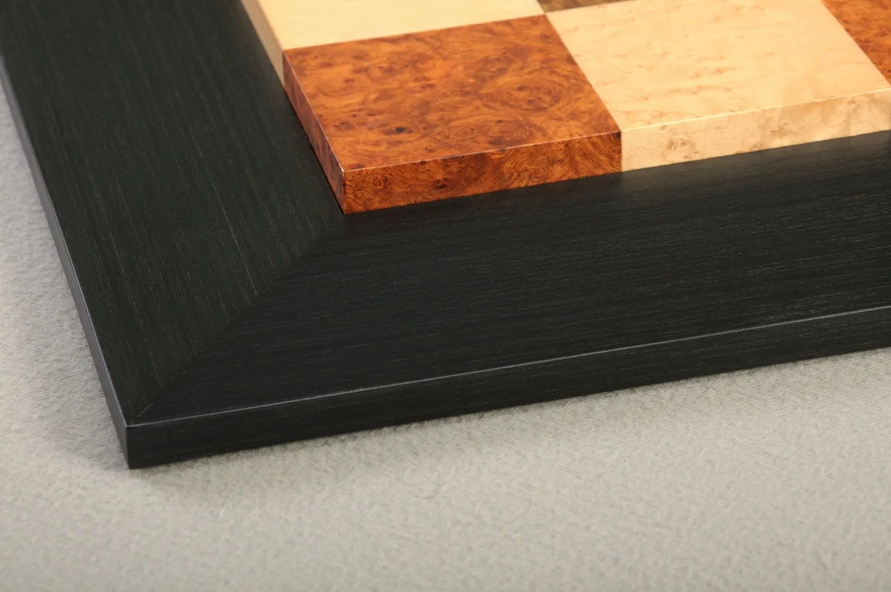Amboyna Burl, Genuine Ebony & Bird's Eye Maple Custom Contemporary II Chess Board - Image 4