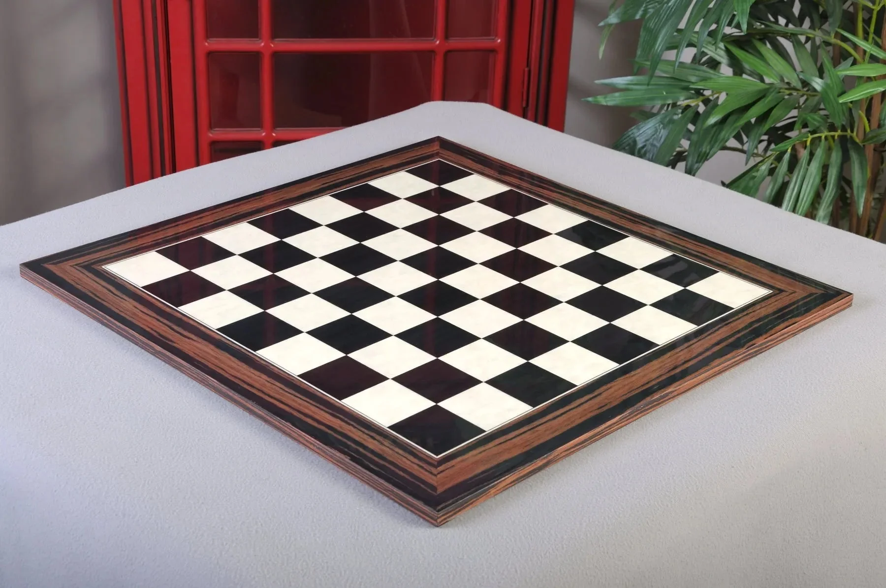 Black Anegre, Bird's Eye Maple & Macassar Ebony Standard Traditional Chess Board - Gloss Finish - Image 2