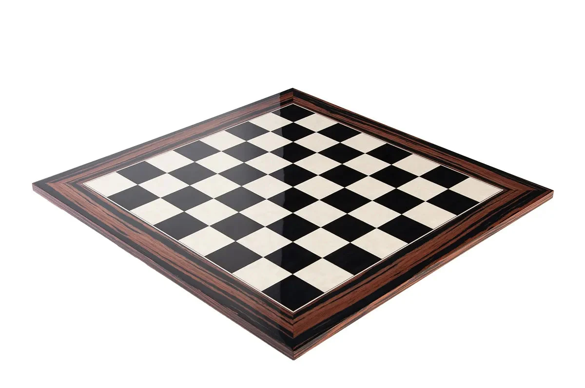 Black Anegre, Bird's Eye Maple & Macassar Ebony Standard Traditional Chess Board - Gloss Finish - Image 3