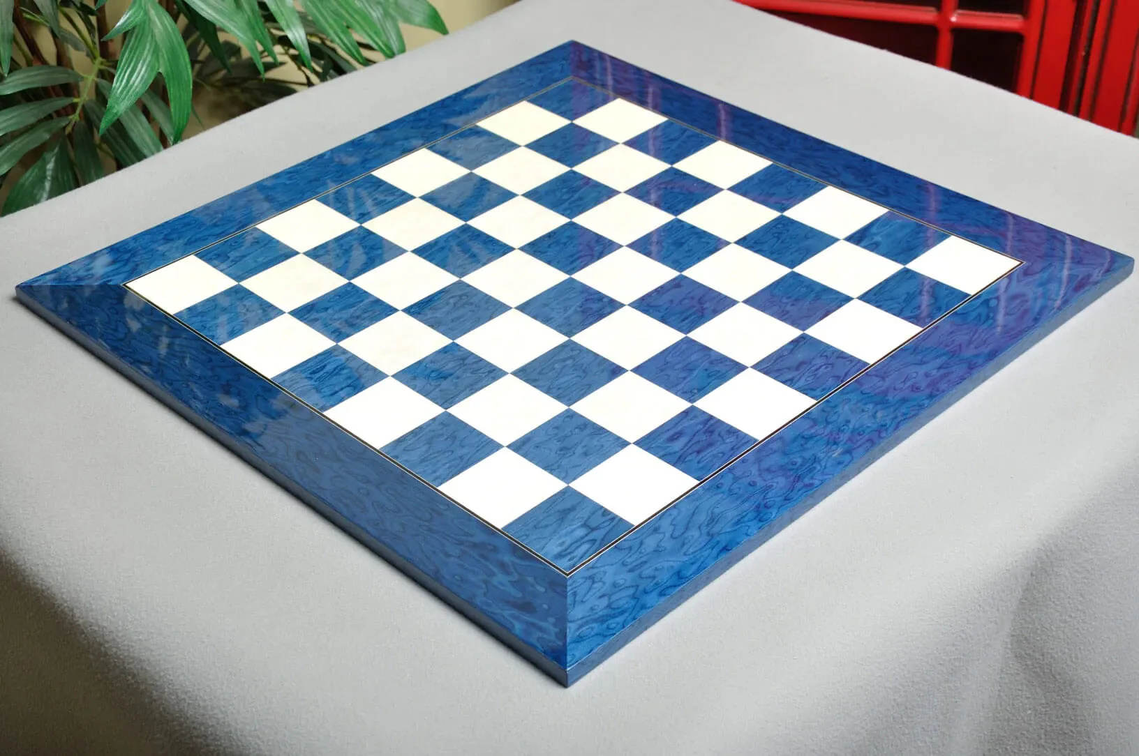 Blue Erable and Bird's Eye Maple Standard Traditional Chess Board - Gloss Finish - Image 2