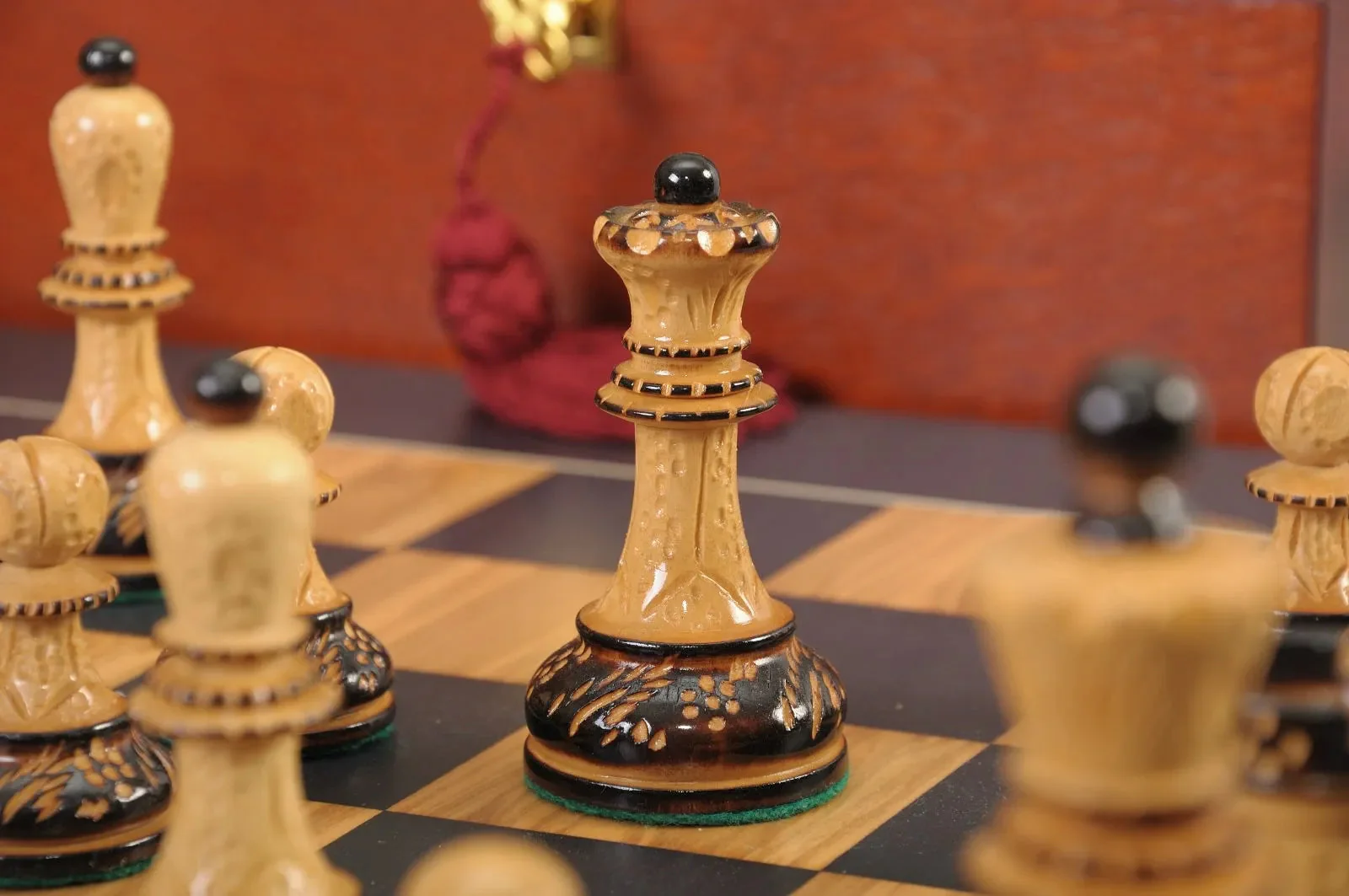 The Burnt Golden Rosewood Dubrovnik Series Chess Set, Box, & Satin Board Combination - Image 2