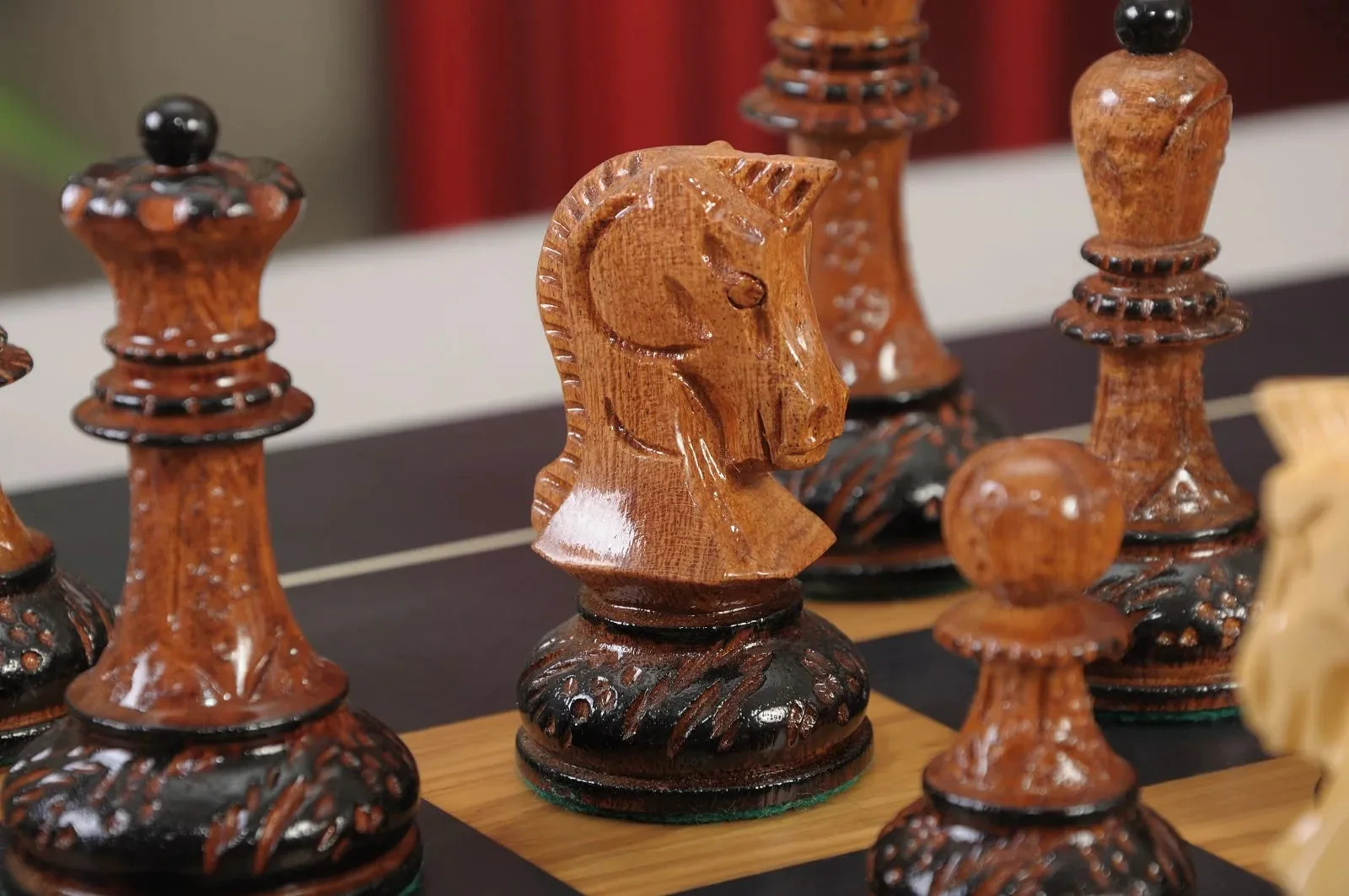The Burnt Golden Rosewood Dubrovnik Series Chess Set, Box, & Satin Board Combination - Image 9