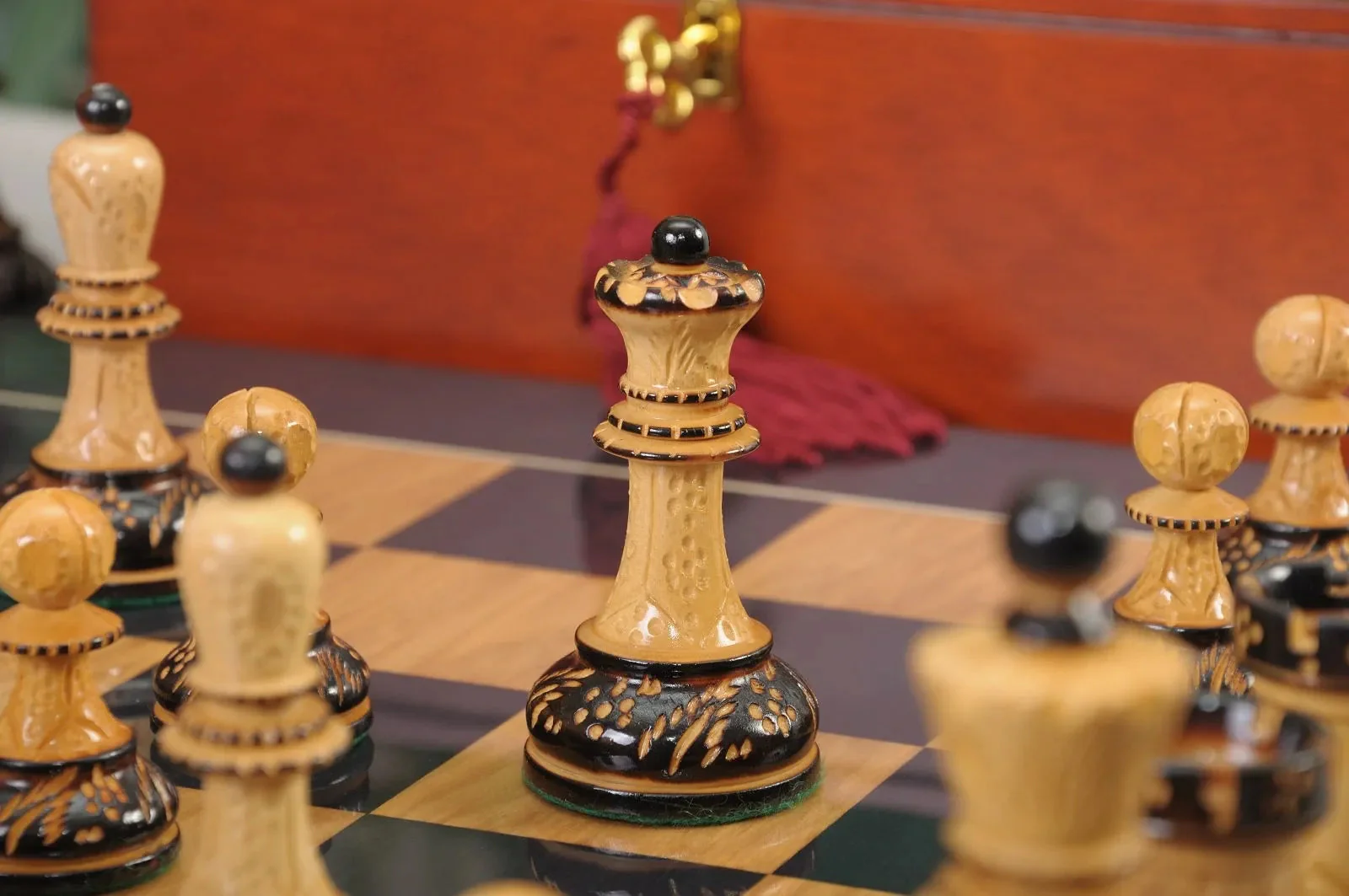 The Burnt Golden Rosewood Dubrovnik Series Chess Set, Box, & Gloss Board Combination - Image 3