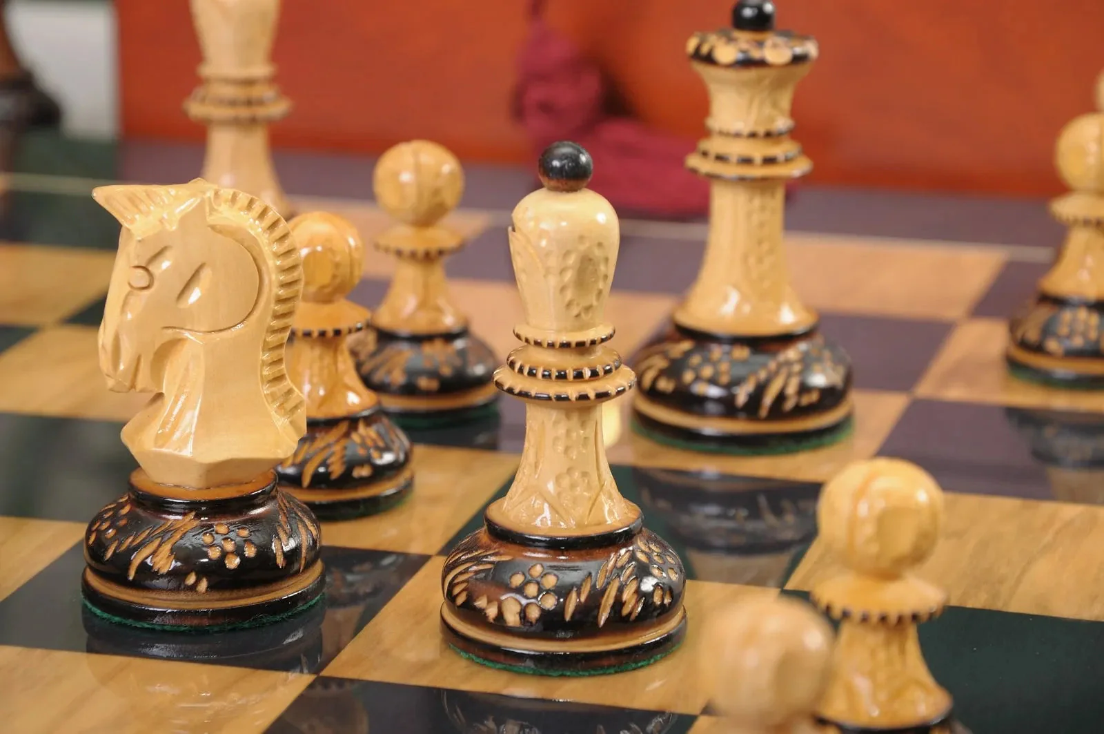 The Burnt Golden Rosewood Dubrovnik Series Chess Set, Box, & Gloss Board Combination - Image 4