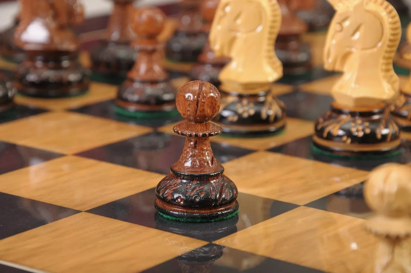 The Burnt Golden Rosewood Dubrovnik Series Chess Set, Box, & Gloss Board Combination - Image 6