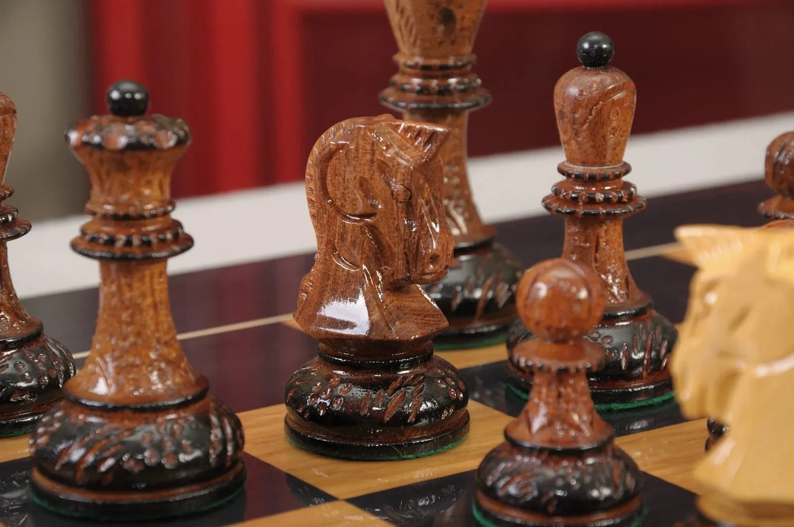 The Burnt Golden Rosewood Dubrovnik Series Chess Set, Box, & Gloss Board Combination - Image 7