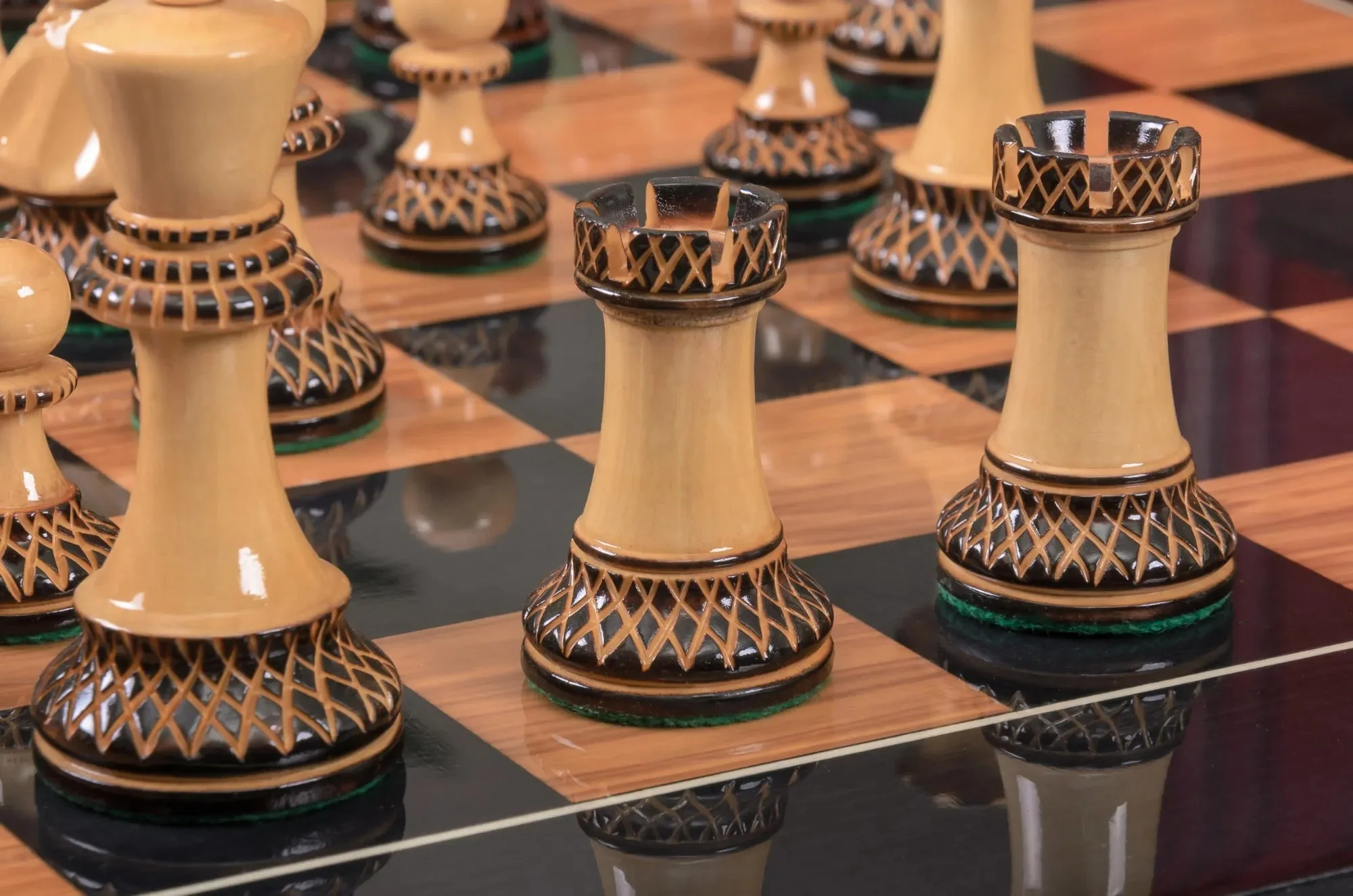The Burnt Golden Rosewood Grandmaster Series Chess Set, Box, & Gloss Board Combination - Image 10