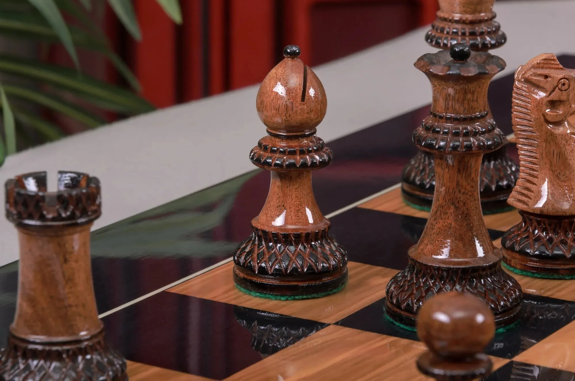 The Burnt Golden Rosewood Grandmaster Series Chess Set, Box, & Gloss Board Combination - Image 11