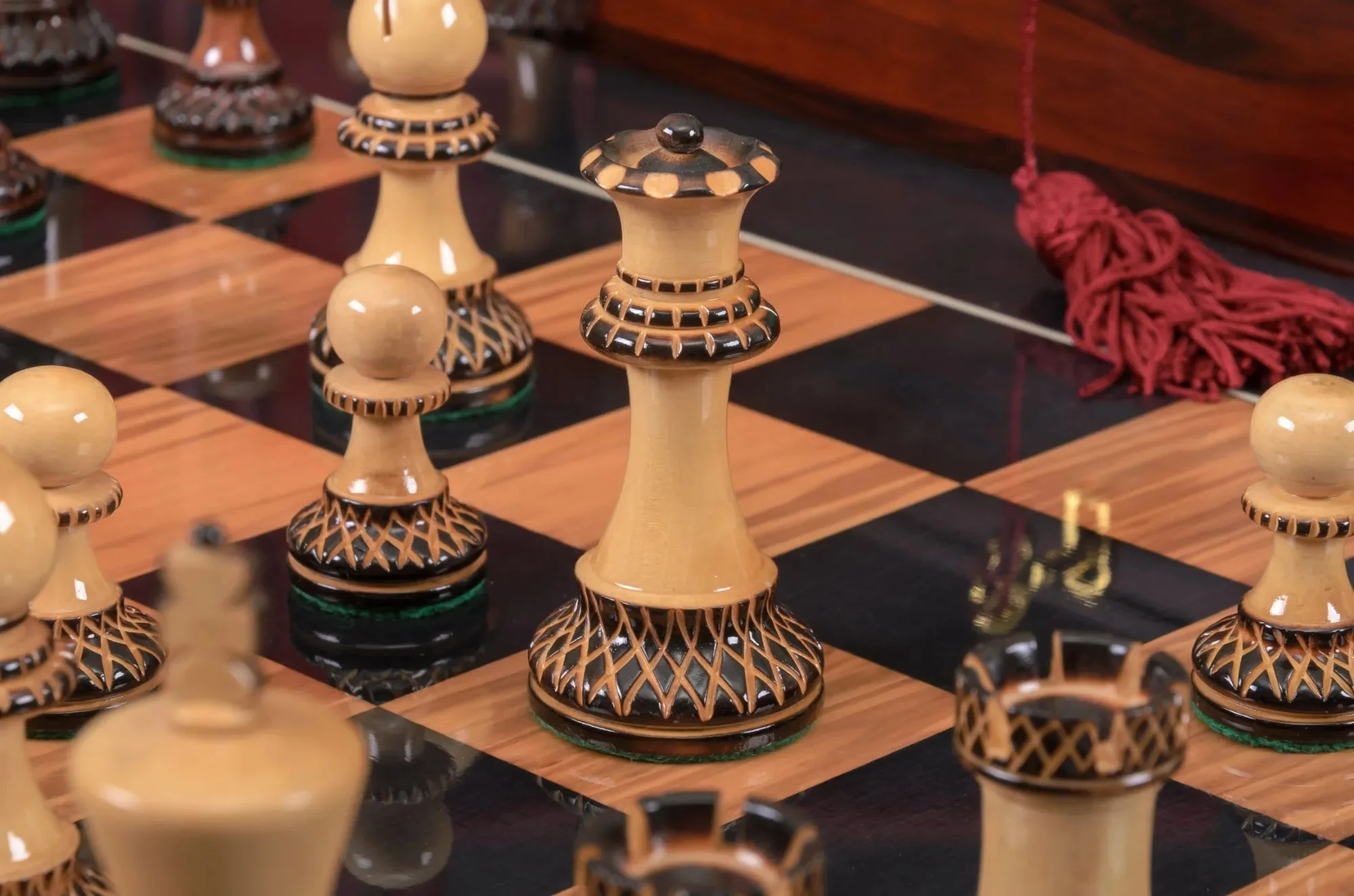The Burnt Golden Rosewood Grandmaster Series Chess Set, Box, & Gloss Board Combination - Image 12