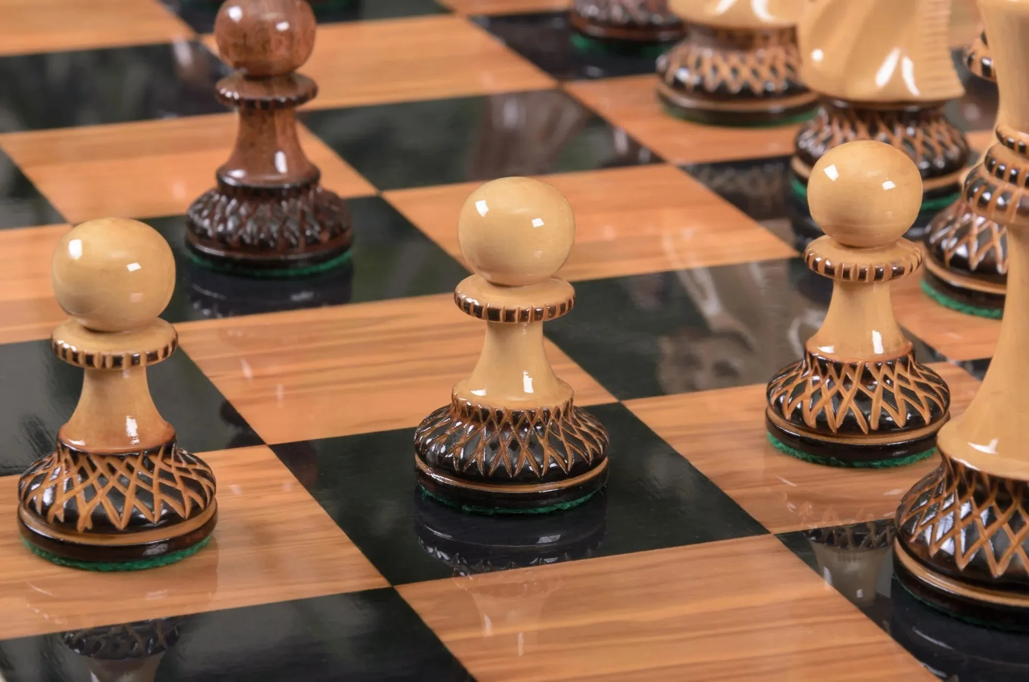 The Burnt Golden Rosewood Grandmaster Series Chess Set, Box, & Gloss Board Combination - Image 5