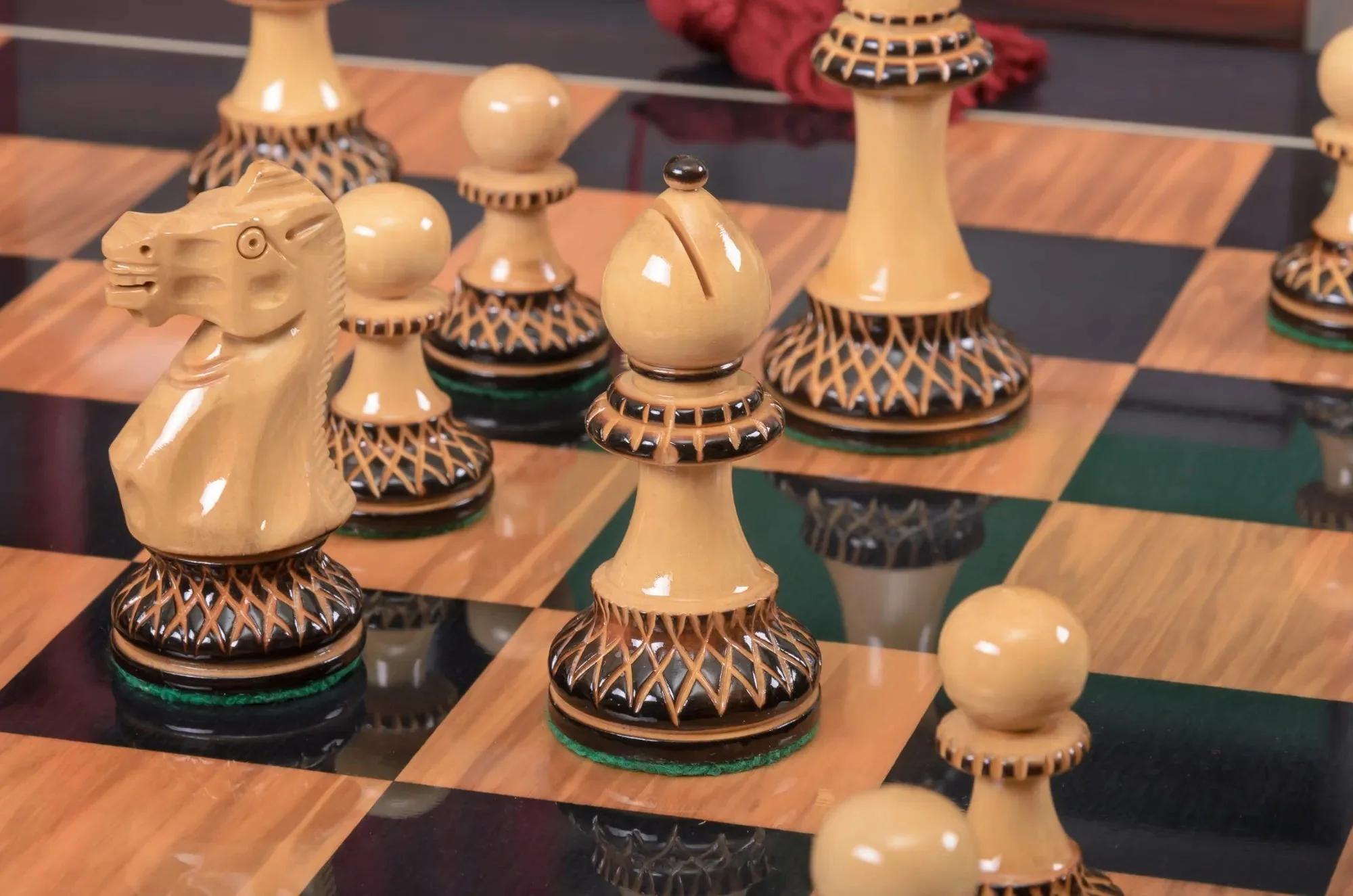 The Burnt Golden Rosewood Grandmaster Series Chess Set, Box, & Gloss Board Combination - Image 7