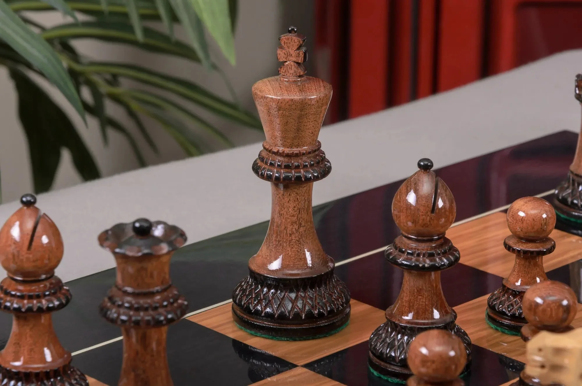 The Burnt Golden Rosewood Grandmaster Series Chess Set, Box, & Gloss Board Combination - Image 9