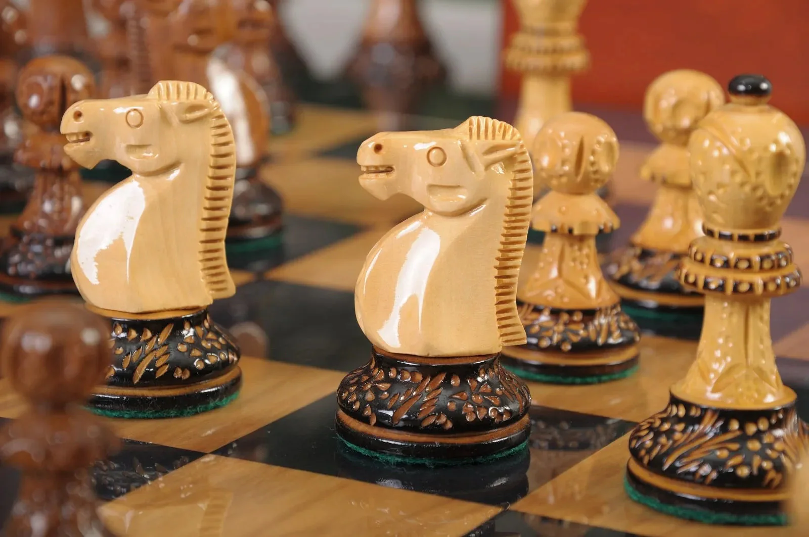 The Burnt Golden Rosewood Reykjavik II Series Chess Set, Box, & Gloss Board Combination - Image 4