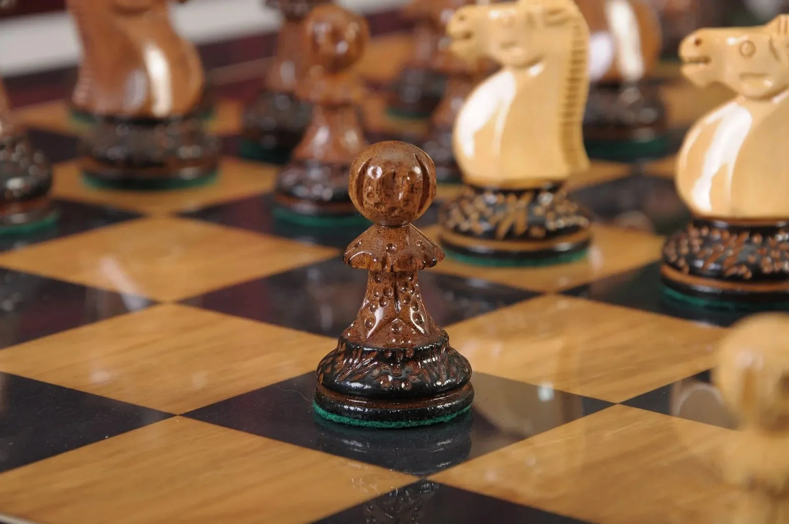 The Burnt Golden Rosewood Reykjavik II Series Chess Set, Box, & Gloss Board Combination - Image 5