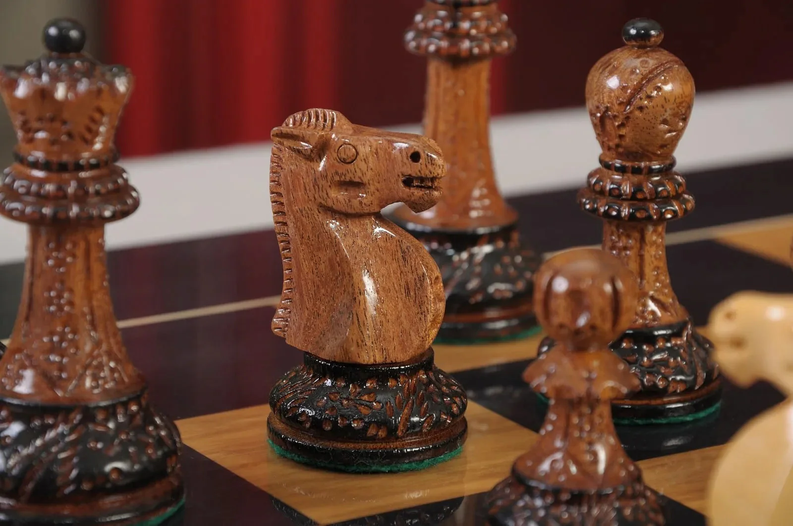 The Burnt Golden Rosewood Reykjavik II Series Chess Set, Box, & Gloss Board Combination - Image 6