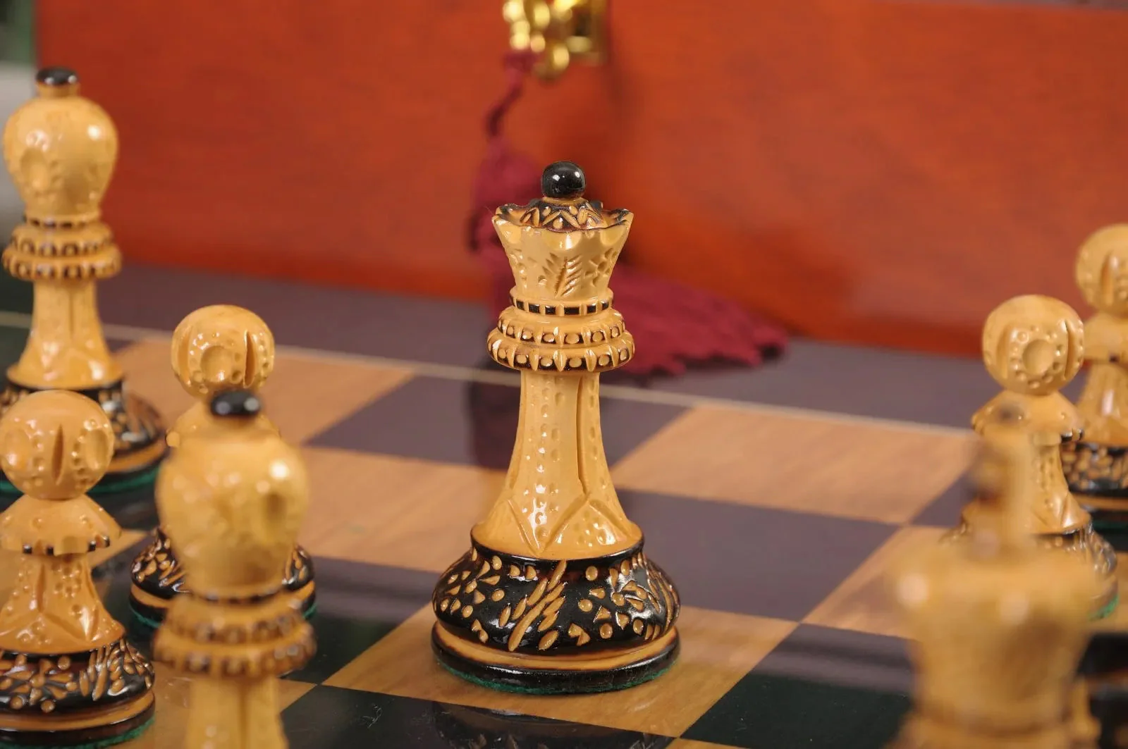The Burnt Golden Rosewood Reykjavik II Series Chess Set, Box, & Gloss Board Combination - Image 7