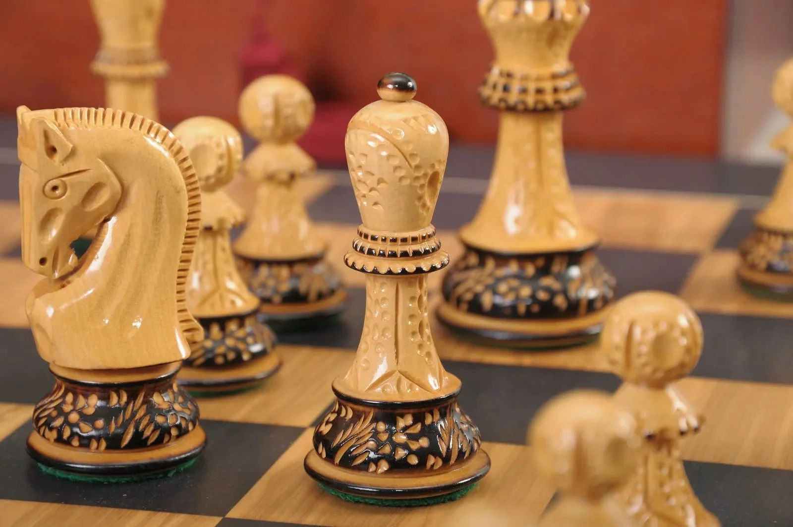 The Burnt Golden Rosewood Zagreb Series Chess Set, Box, & Satin Board Combination - Image 5