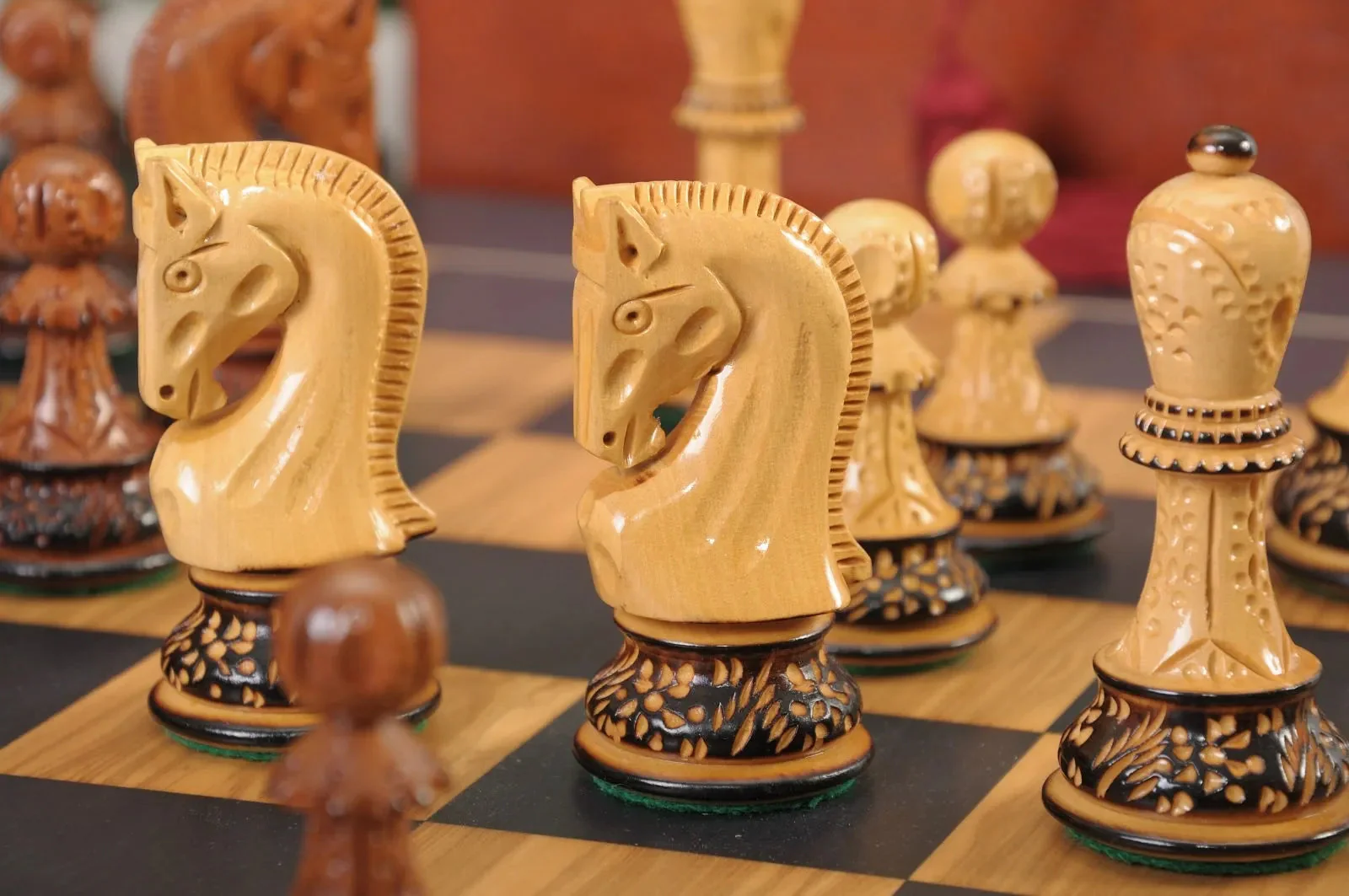 The Burnt Golden Rosewood Zagreb Series Chess Set, Box, & Satin Board Combination - Image 6