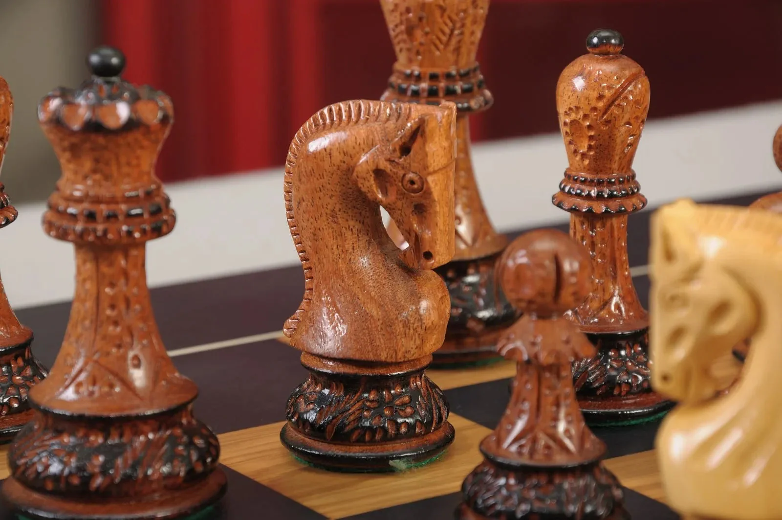 The Burnt Golden Rosewood Zagreb Series Chess Set, Box, & Satin Board Combination - Image 9