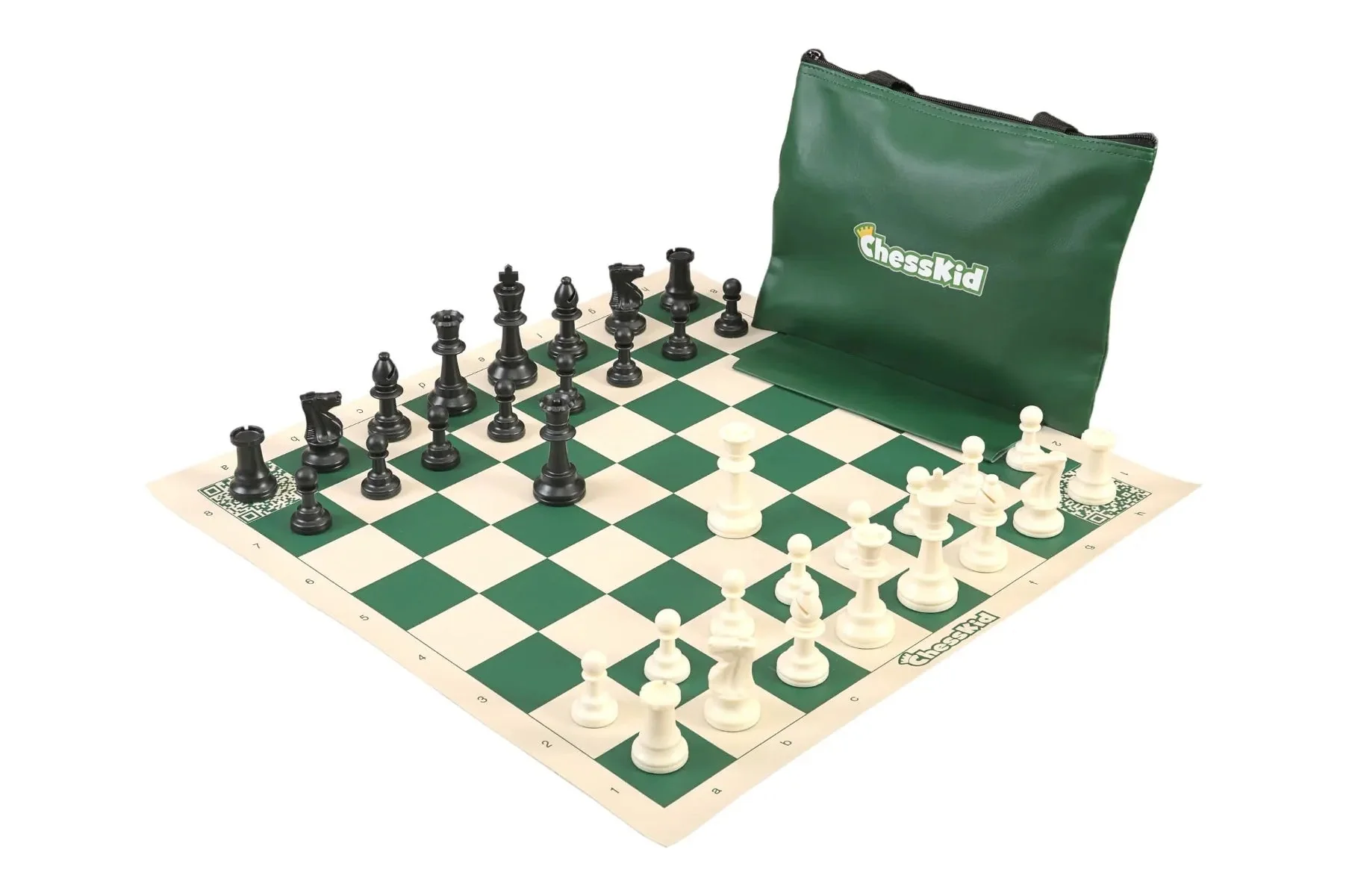 ChessKid Standard Chess Set Combination - Triple Weighted Regulation Pieces | Vinyl Chess Board | Standard Bag