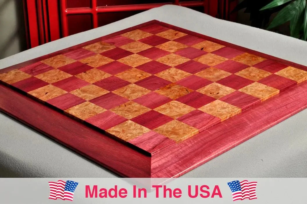 PRE-ORDER - Custom Contemporary Chess Board - Purpleheart / Maple Burl - 2.5" Squares - Image 6