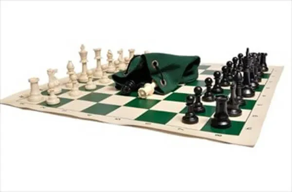 Drawstring Chess Set Combination - Single Weighted Regulation Pieces | Vinyl Chess Board | Drawstring Bag