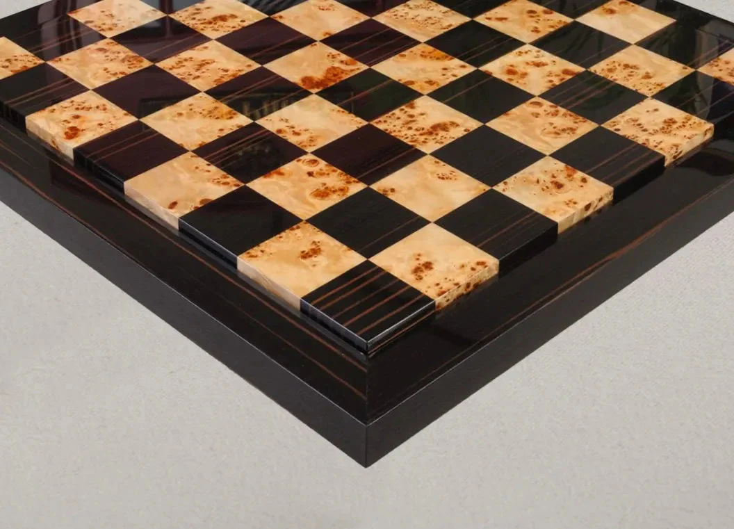 EBONY FRAME - Genuine Ebony & Maple Burl Superior Contemporary Chess Board - 2.5" - Image 2