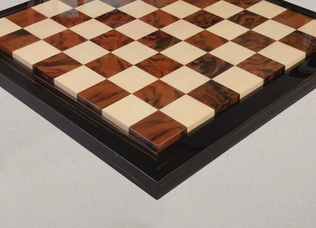 EBONY FRAME - Walnut Burl & Maple Superior Contemporary Chess Board - 2.5" - Image 2