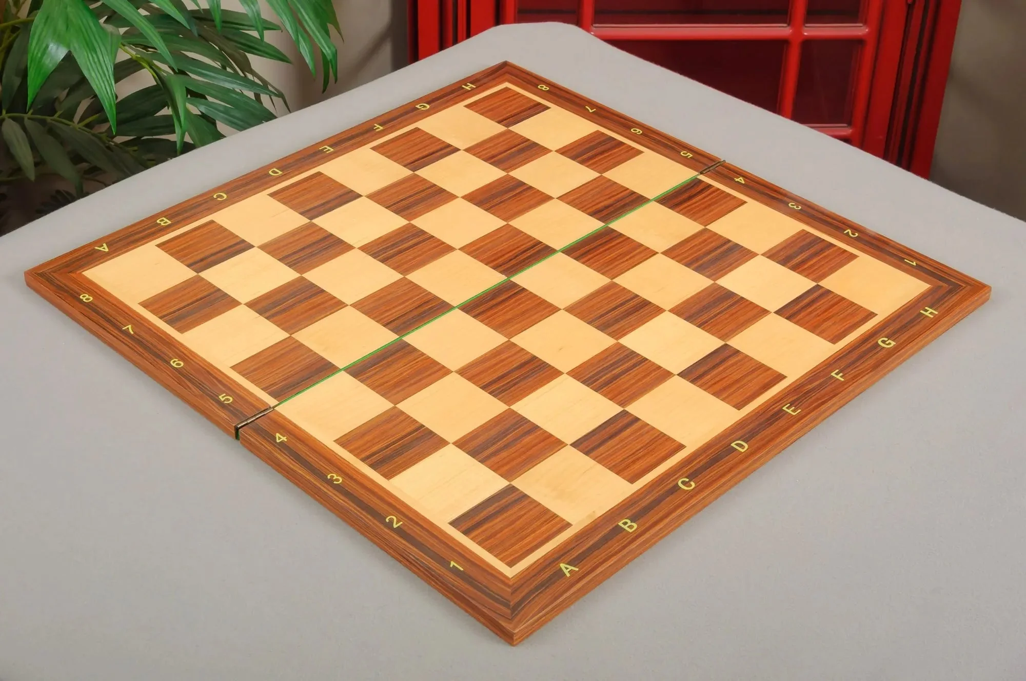 Folding Burmese Rosewood and Maple Wooden Chess Board - 2.25" With Notation