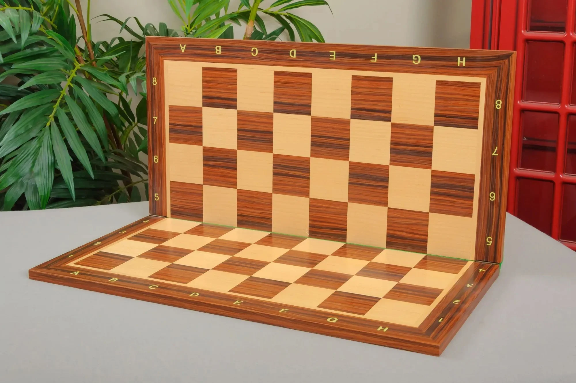 Folding Burmese Rosewood and Maple Wooden Chess Board - 2.25" With Notation - Image 3