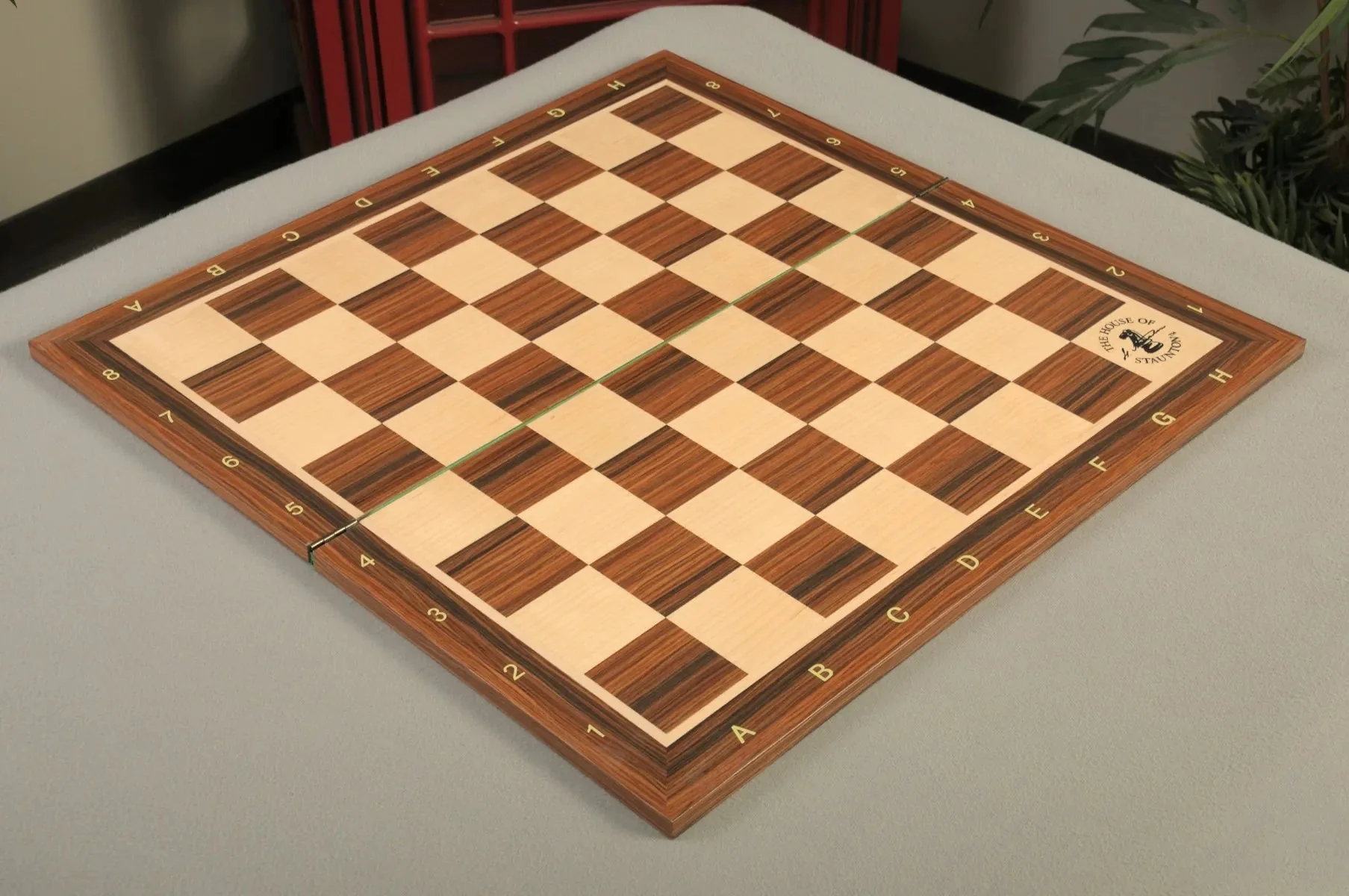 Folding Burmese Rosewood and Maple Wooden Chess Board - 2.25" With Notation & Logo - Image 3