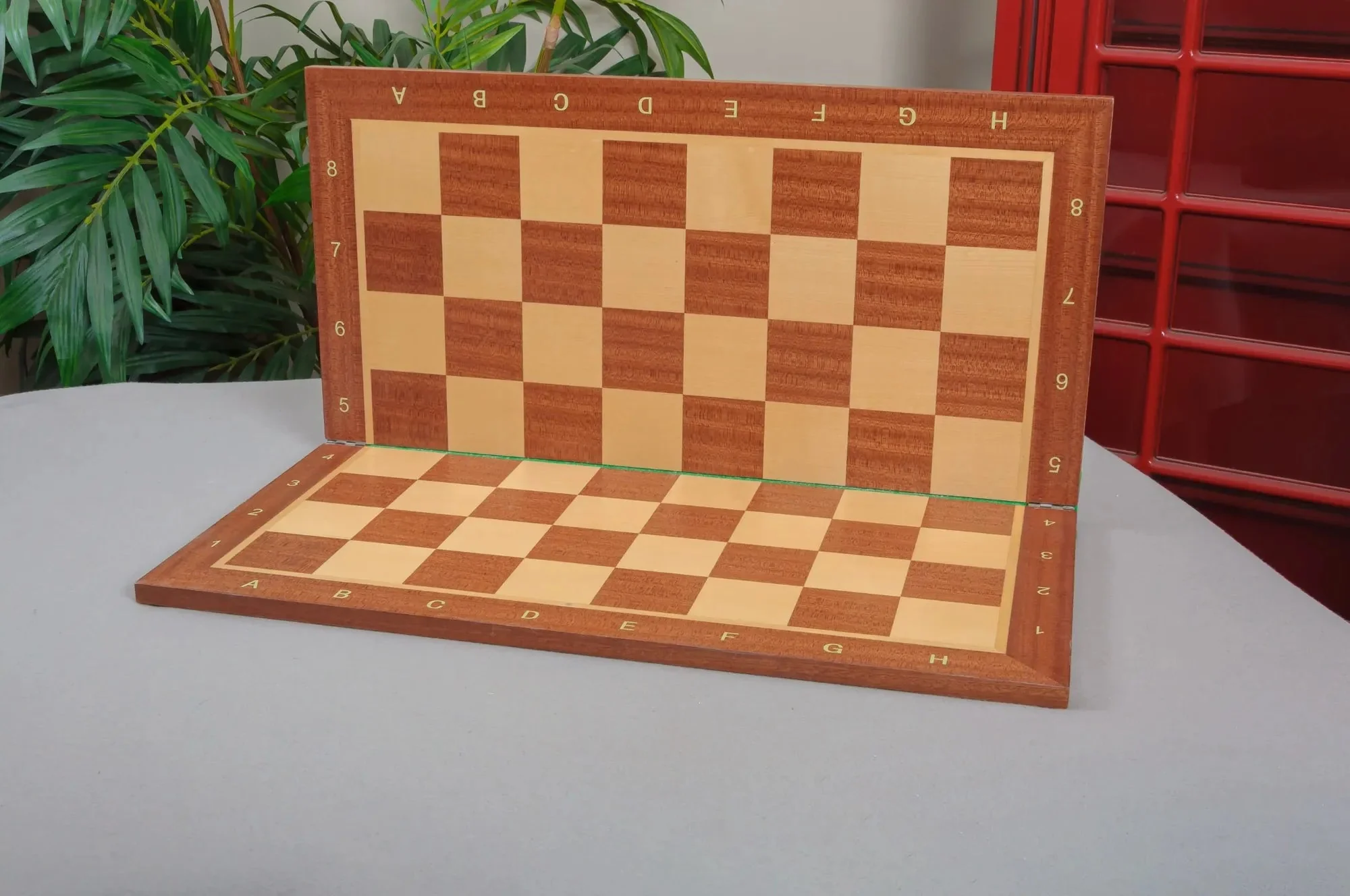 Folding Mahogany and Maple Wooden Chess Board - 2.25" With Notation - Image 2