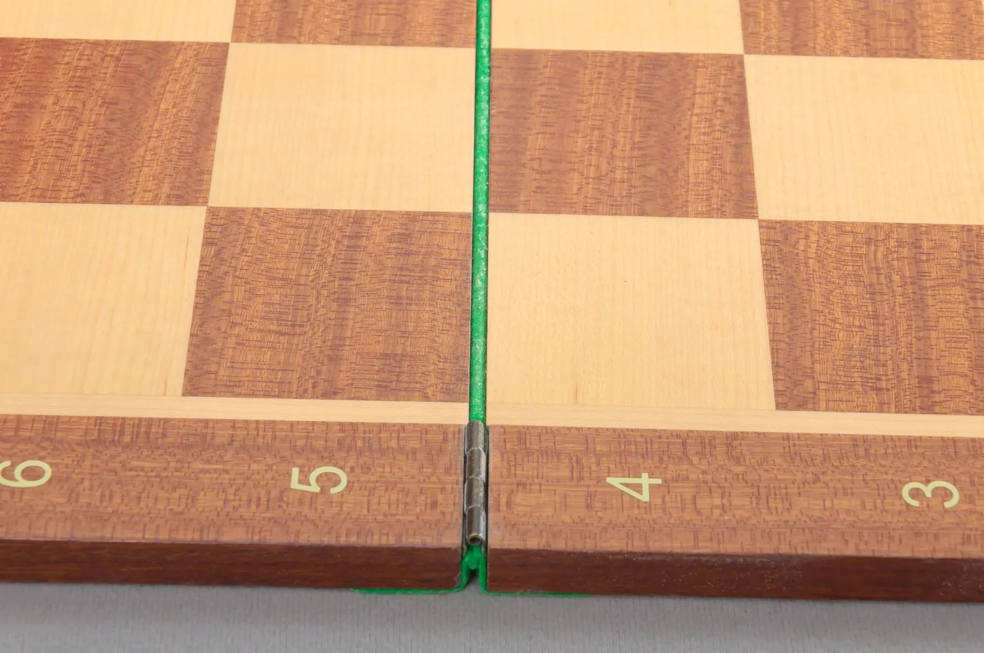 Folding Mahogany and Maple Wooden Chess Board - 2.25" With Notation & Logo - Image 5