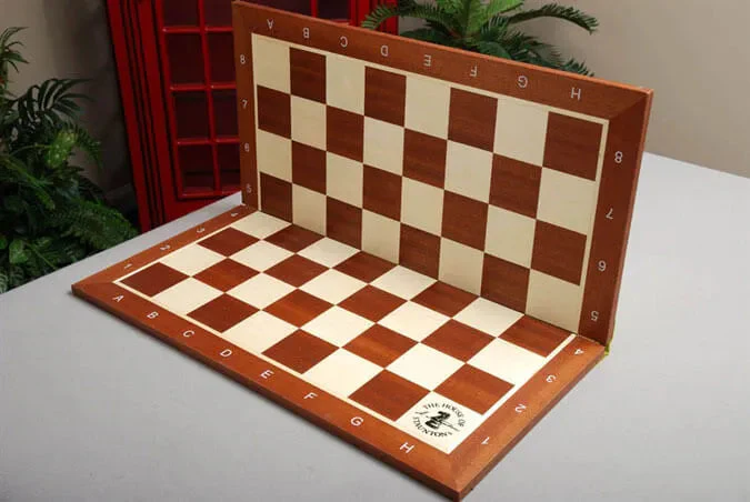 Folding Mahogany and Maple Wooden Tournament Chess Board - 2.25" With Notation & Logo