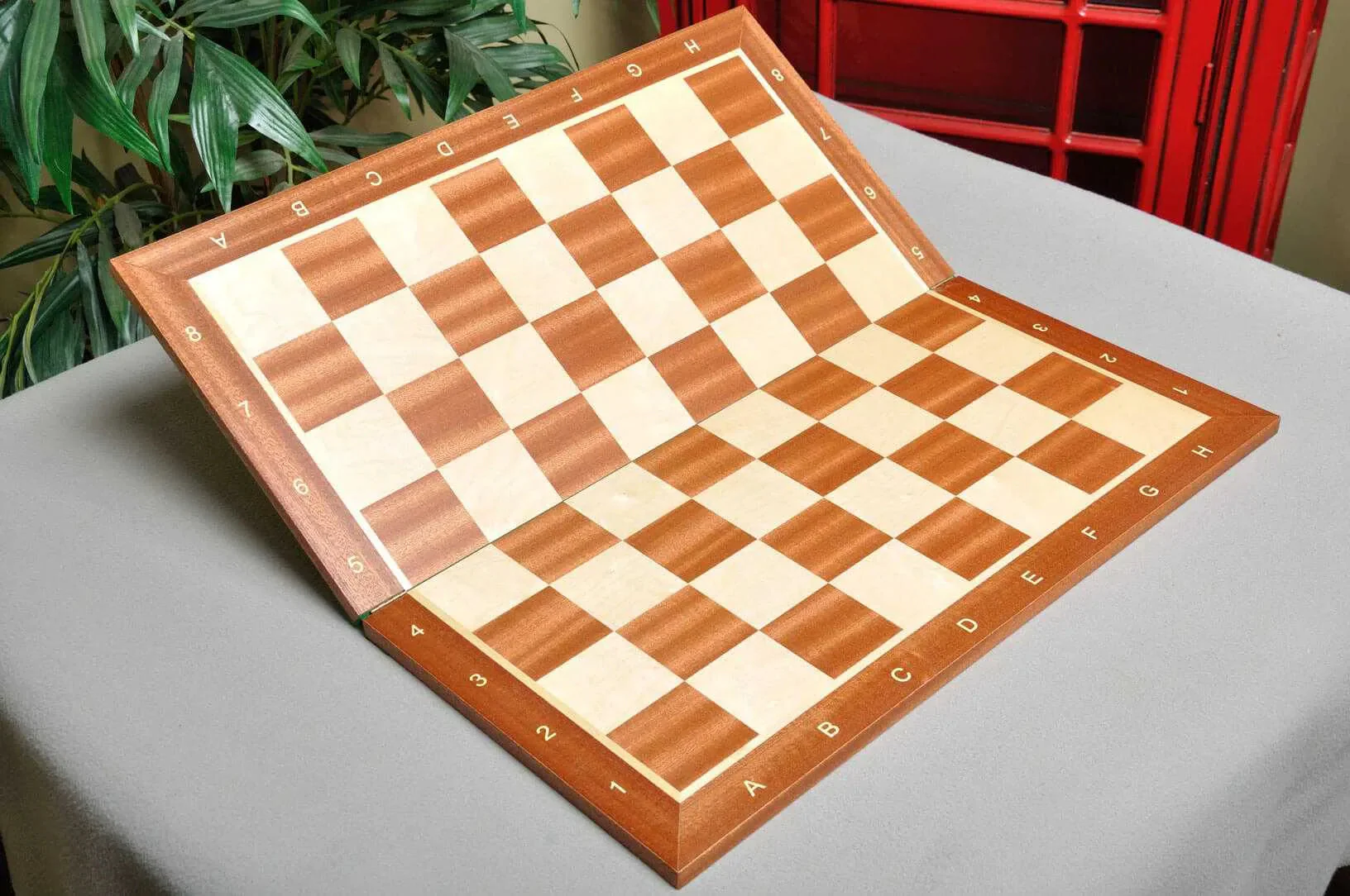Folding Mahogany and Maple Wooden Tournament Chess Board - 2.25" With Notation & No Logo