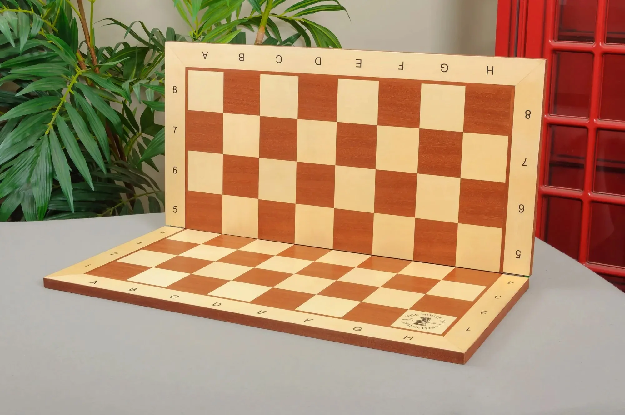 Folding Maple & Mahogany Wooden Chess Board - 2.25" With Notation & Logo - Image 5