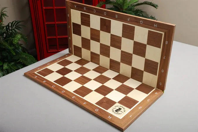 Folding Walnut & Maple Wooden Tournament Chess Board - 2.25" With Notation & Logo