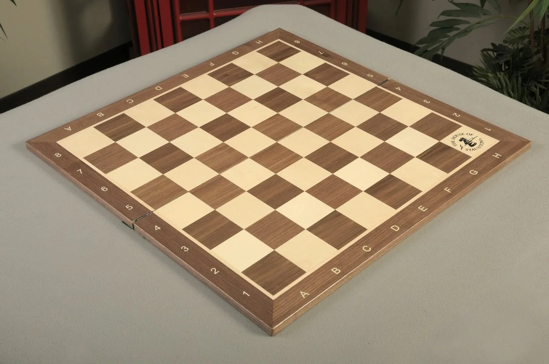 Folding Walnut & Maple Wooden Chess Board - 2.25" With Notation & Logo - Image 3
