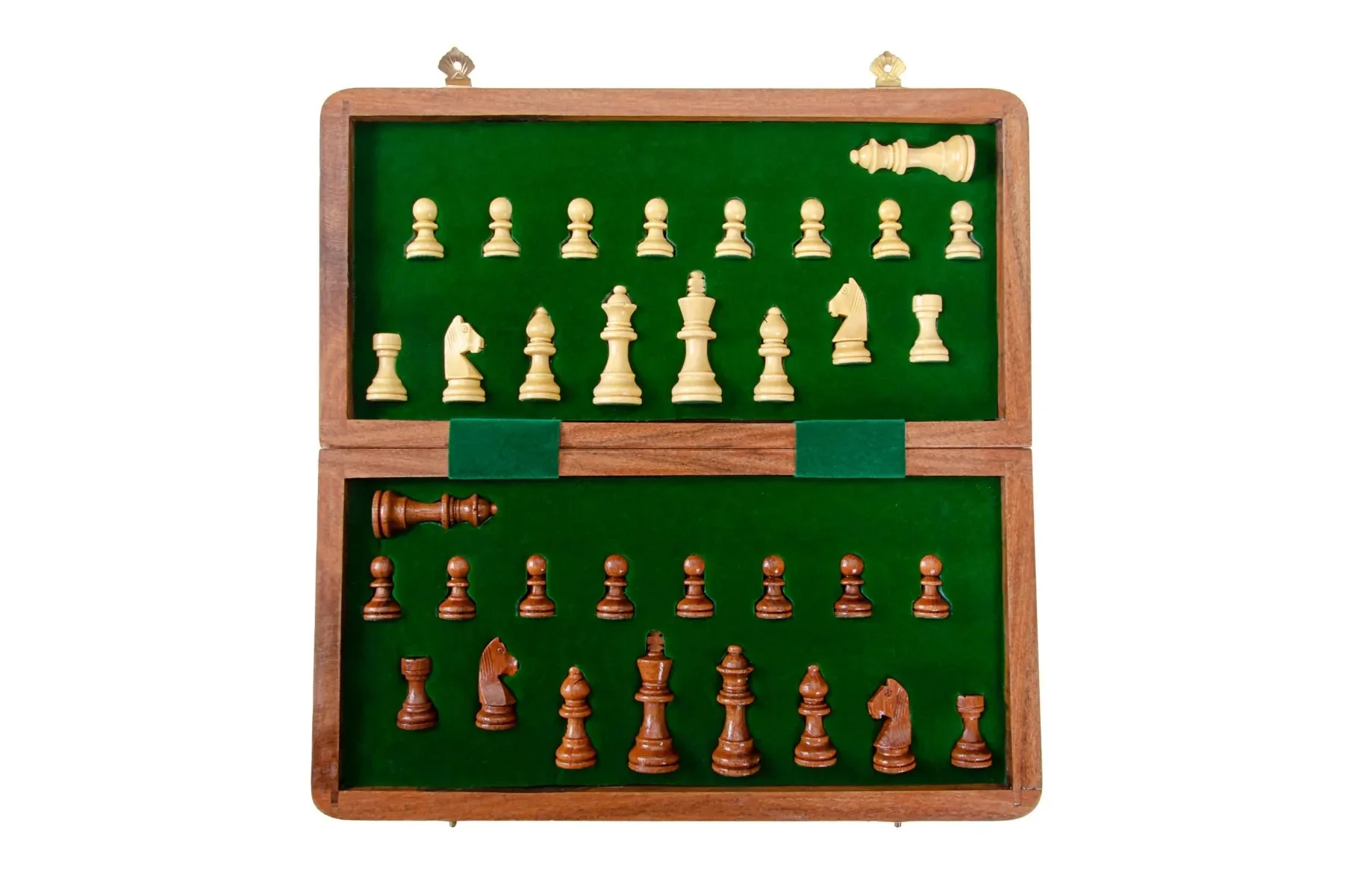 FOLDING WOODEN MAGNETIC Travel Chess Set - 12" - Image 3
