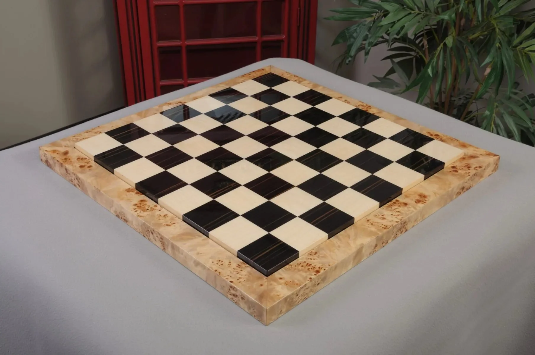 CLEARANCE - MAPLE BURL FRAME - Ebony & Maple Superior Contemporary Chess Board - GLOSS FINISH