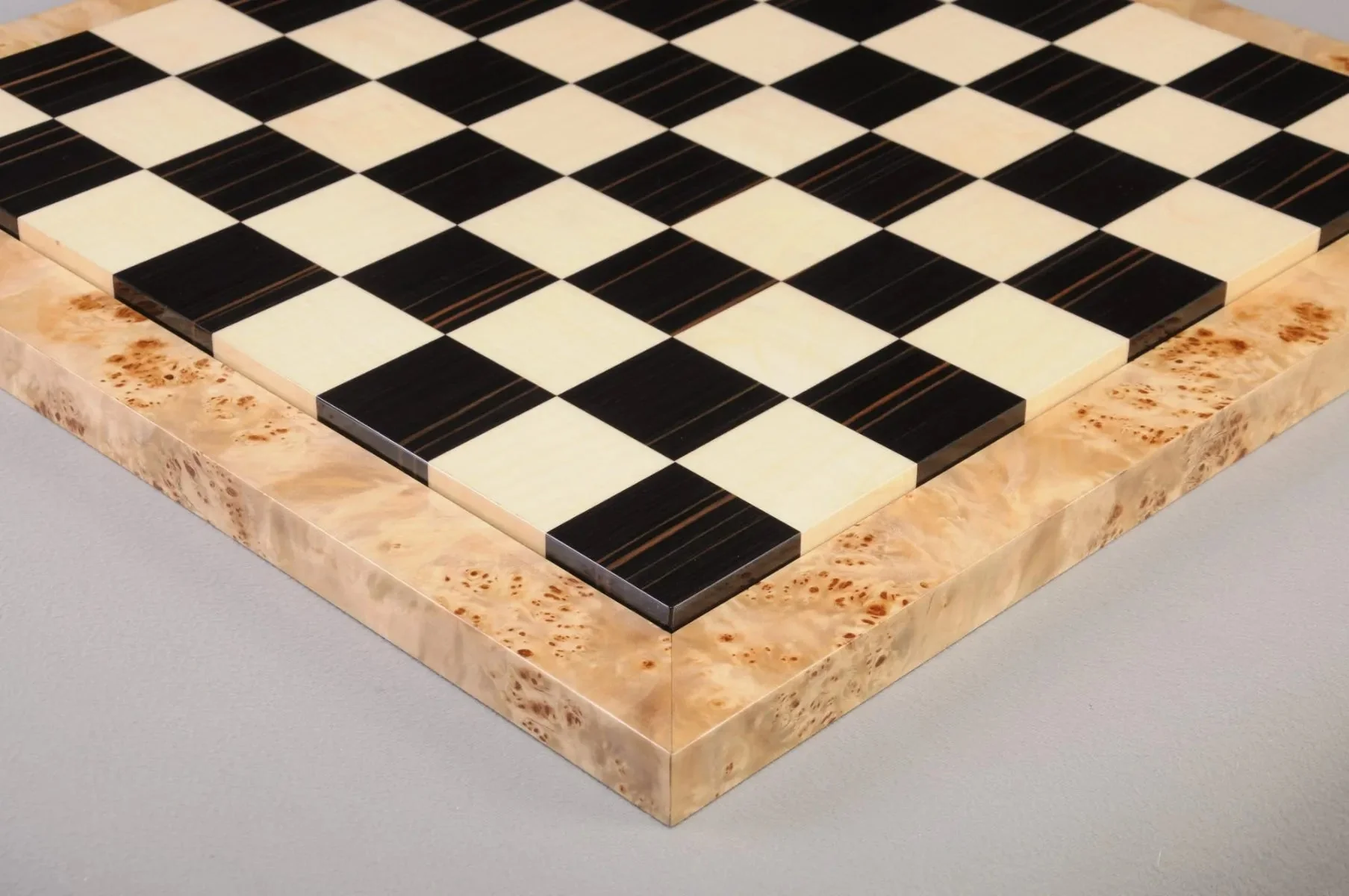 CLEARANCE - MAPLE BURL FRAME - Ebony & Maple Superior Contemporary Chess Board - GLOSS FINISH - Image 2