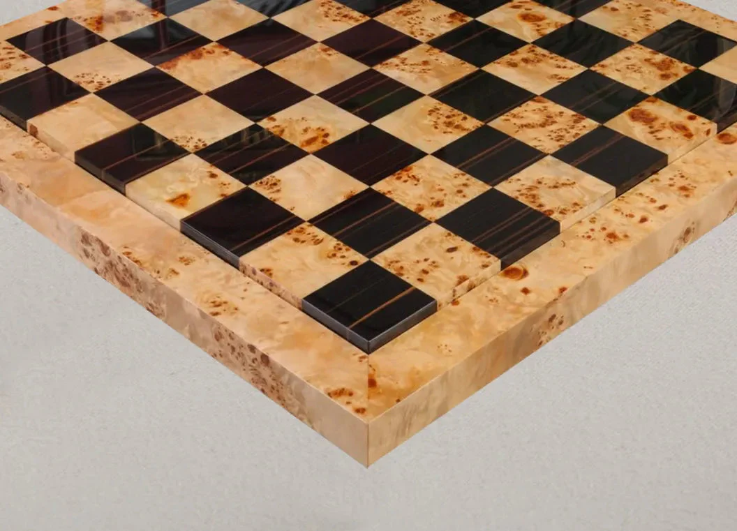 Genuine Ebony & Maple Burl Superior Contemporary Chess Board - 2.5" - Image 2