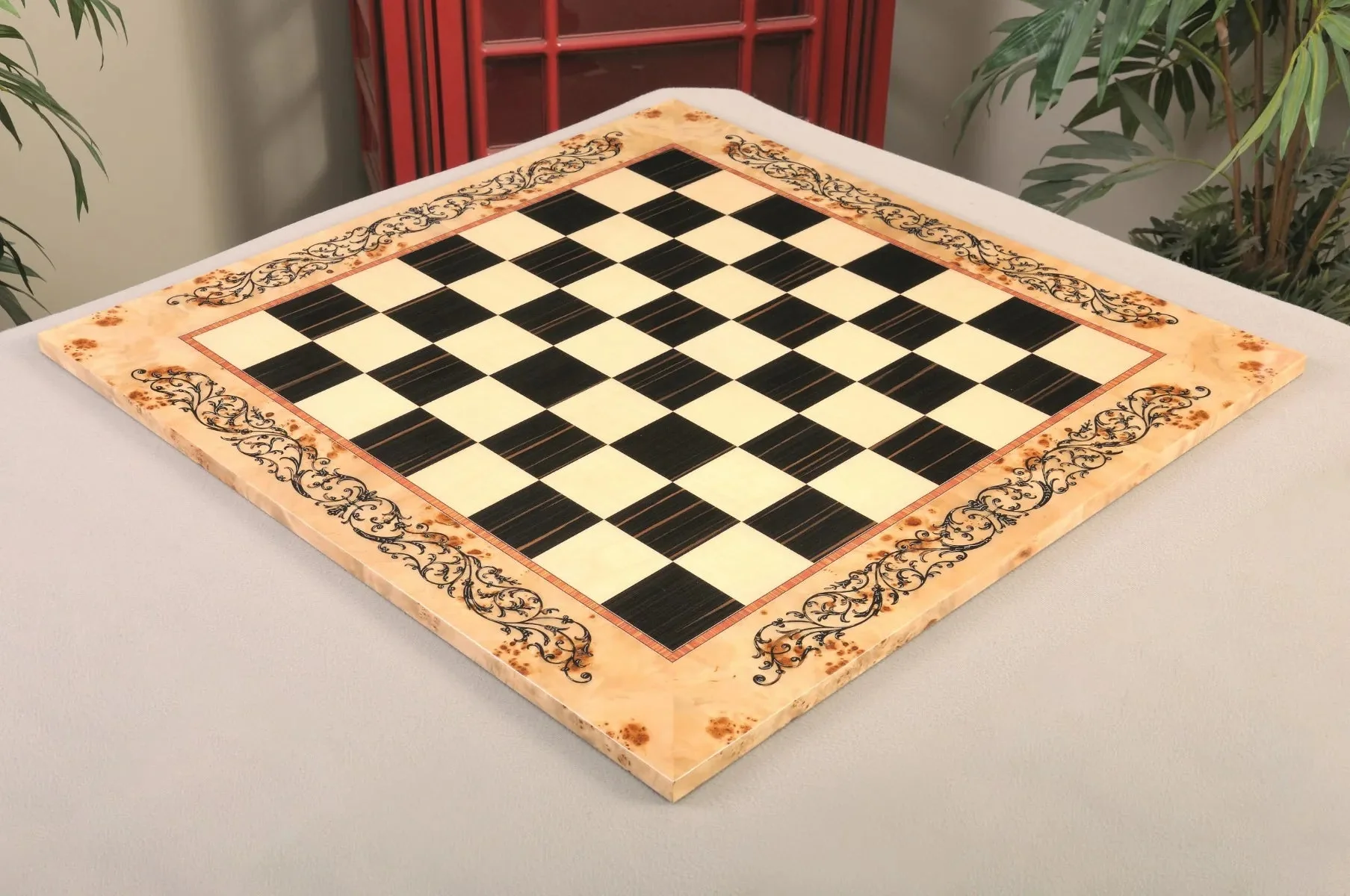 INLAID - Maple Burl & Ebony Superior Traditional Chess Board - 2.5" - Gloss Finish