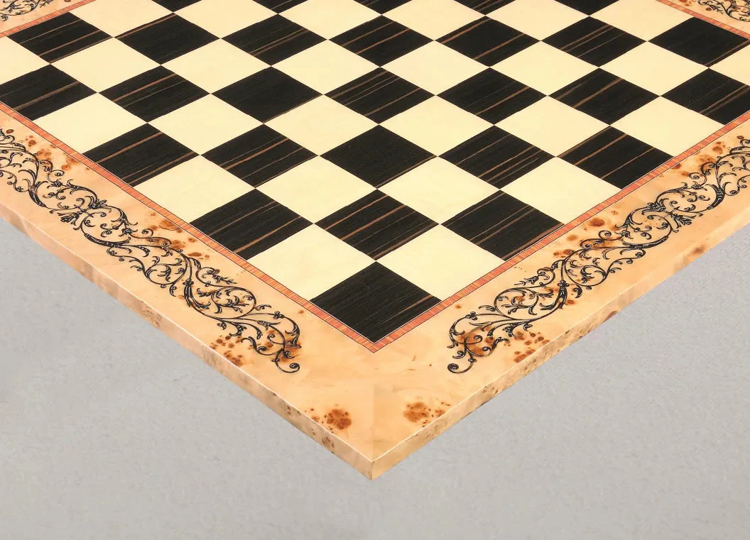 INLAID - Maple Burl & Ebony Superior Traditional Chess Board - Gloss Finish - Image 2