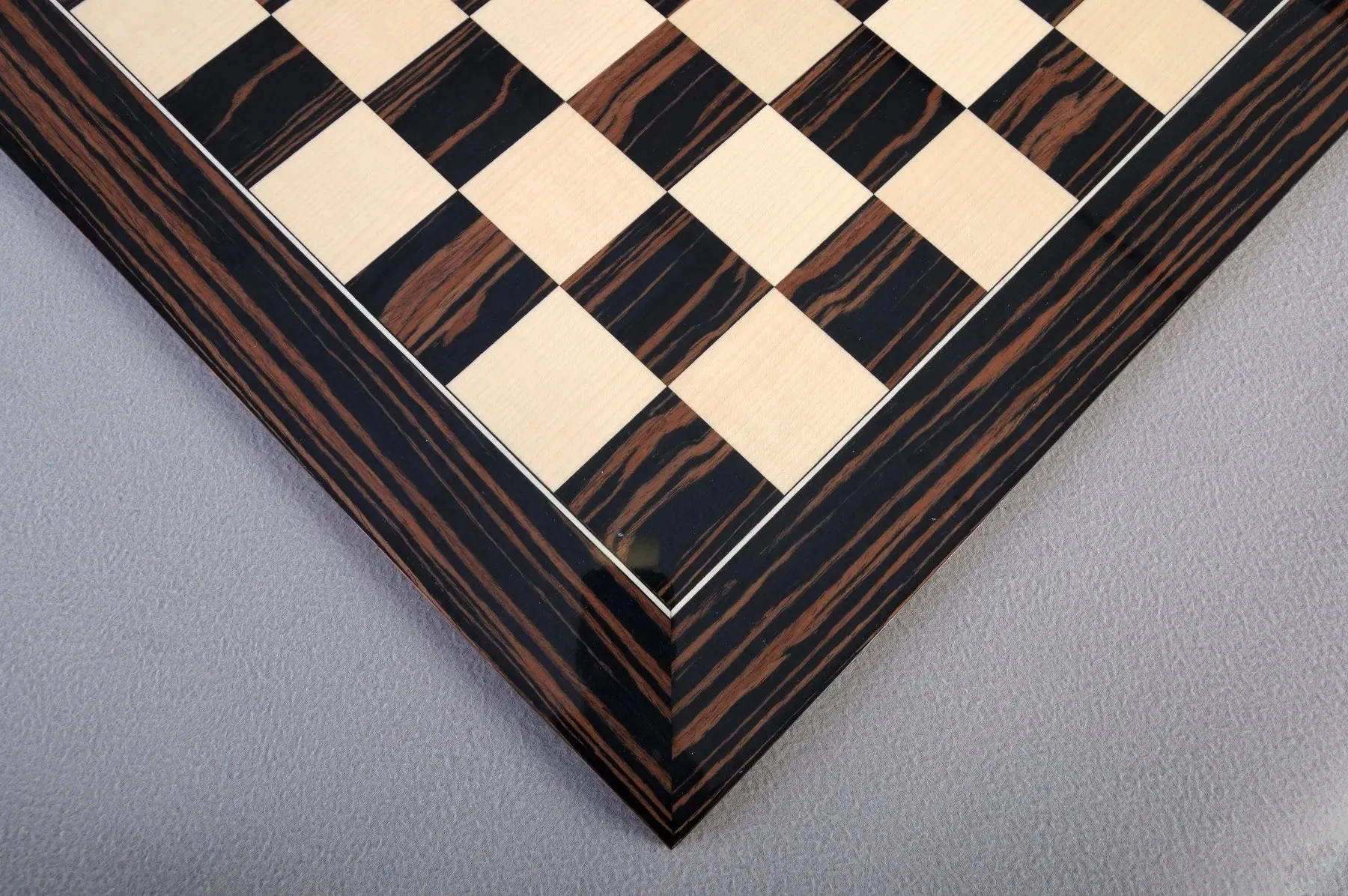 Macassar Ebony & Maple Standard Traditional Chess Board - Gloss Finish - Image 2