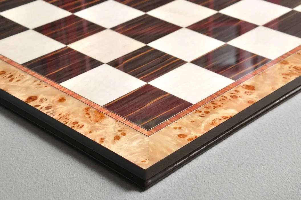Maple Burl & Ebony Superior Traditional Chess Board - 2.5" - GLOSS - Image 2