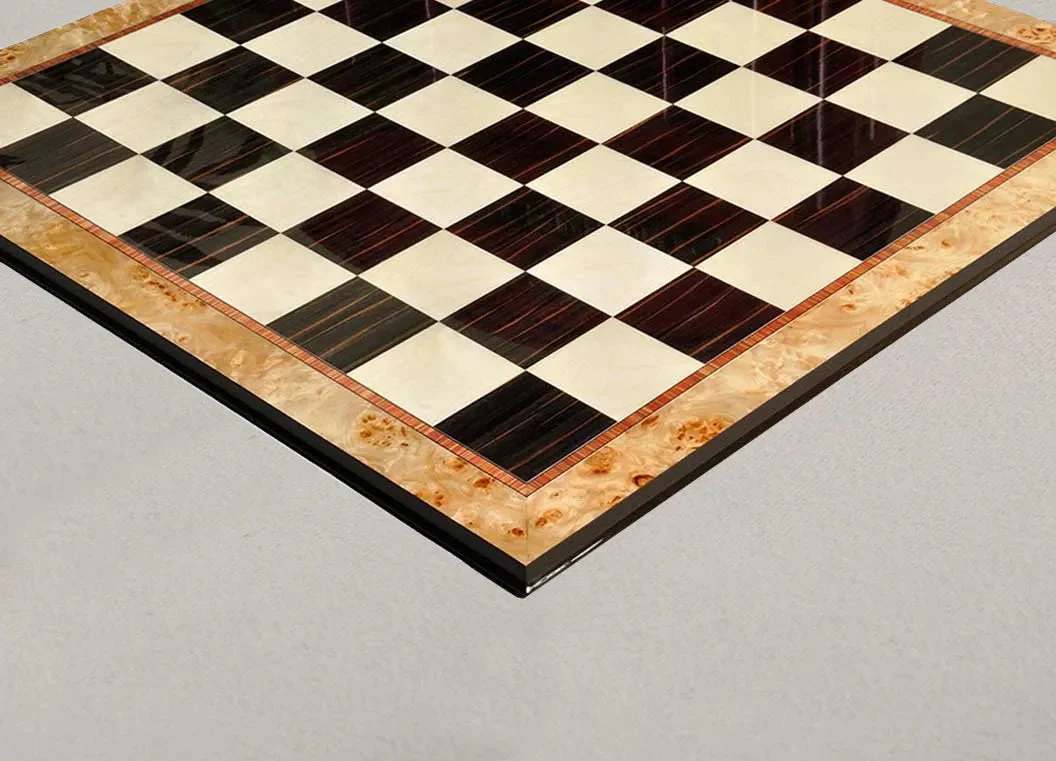 Maple Burl & Ebony Superior Traditional Chess Board - 2.5" - GLOSS - Image 4