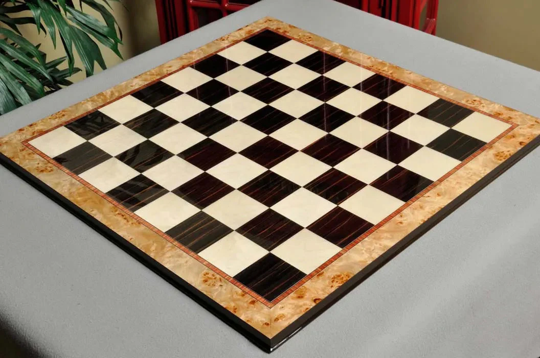 Maple Burl & Ebony Superior Traditional Chess Board - 2.5"
